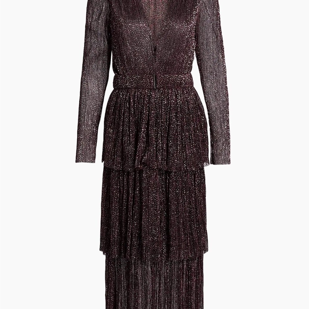 Sabina Musayev Metallic Carry Tiered Belted Metallic Dress/Revolve